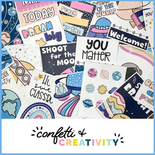 Space Inspirational Quote Posters 4 Shows all the beautiful space themed inspirational posters laid out on the ground