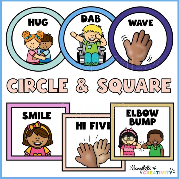 Space Morning Greeting Signs 2 Shows circle and square greeting sign options