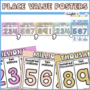 Shows the entire space classroom theme set of place value posters.
