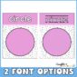 Shows two different circle shape posters. One has a standard font, and the second has a dotted line font