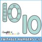Shows the number 10 with and without multiples on them. Both are in a light green color to match the rest of the space classroom theme color palette