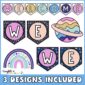 Shows a close up of the welcome banner different design options as well as the clipart that's included in the product