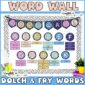 Shows the full space Word Wall Set Up. Includes a Word Wall banner, large letters as headers as well as sight words such as Frye and Dolch Words