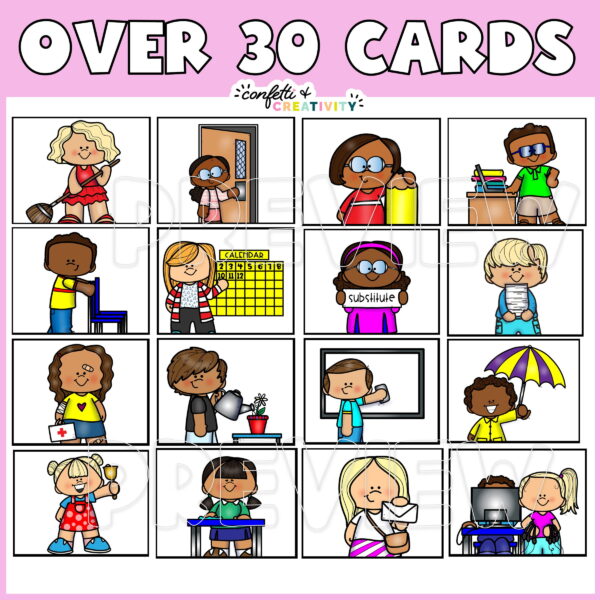 Farmhouse Floral Classroom Jobs 3 Shows 16 example job cards with over 30 cards included