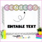 Shows an example header "centers" at the top of a bulletin board with black and white polka dot bulletin board border