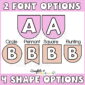 Shows two different font options and four different shape options for the headers that a teacher can use in their classroom
