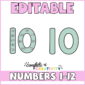 Shows two versions of the number 10 in a blue color. One example has multiples on it, the second example is blank. the image has the text "editable" at the top of the image