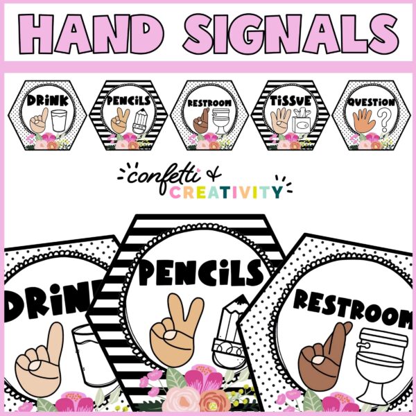Shows many different designs a teacher can use for classroom hand signals. All cards include sign language clipart to accompany the action the student needs to take