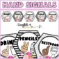 Shows many different designs a teacher can use for classroom hand signals. All cards include sign language clipart to accompany the action the student needs to take
