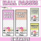 Shows hall passes with examples like a nurse pass and office pass. Shows large and smaller hall passes as examples