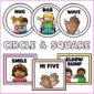 Shows example morning greetings that a teacher can use in their classroom. Specifically shows circle and square shape options