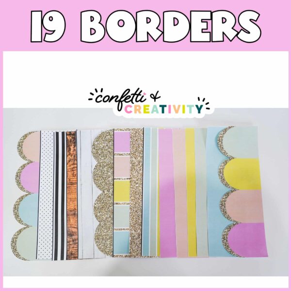Floral Bulletin Board Borders - All Borders Shows many different designed bulletin board borders with the text "19 borders" at the top of the image