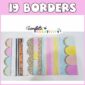 Shows many different designed bulletin board borders with the text "19 borders" at the top of the image