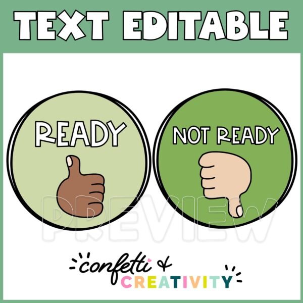 Nature Classroom Hand Signals 2 Shows "ready" and "not ready" hand signals with the text "text editable" at the top of the image