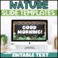Shows an example first slide that says "Good Morning". These slides work well with Google Slides or Powerpoint slides