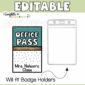 Shows an office pass next to a plastic piece of lanyard to show they're small enough to fit inside of a lanyard holder