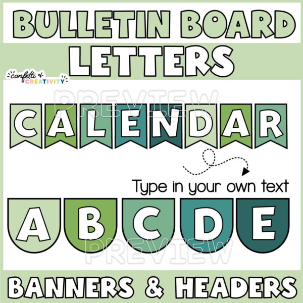 Shows the phrase "calendar" in green colored banners
