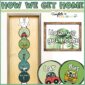 Shows the "How We Get" Home Chart on a classroom door with a ribbon at the top. Each card is a circle on the ribbon with a bow at the top