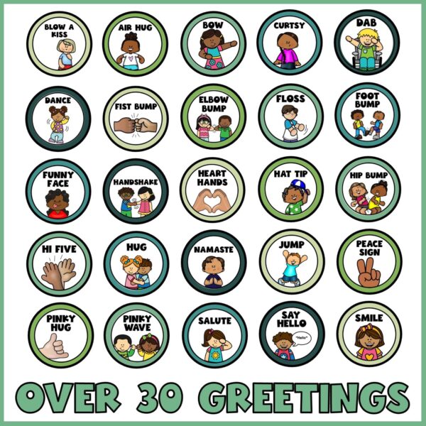 Nature Morning Greeting Signs - Example Greetings Shows 25 different greeting card examples in a circle shape