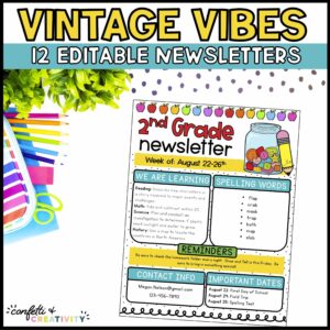 Shows a classroom newsletter with a jar and buttons in the top right with a rainbow color scheme