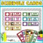 Shows the entire schedule set up on a bulletin board stock photo with black and white polka dotted bulletin board borders