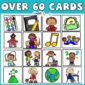 shows 16 example visual schedule cards with the text "over 60 cards" at the top of the image