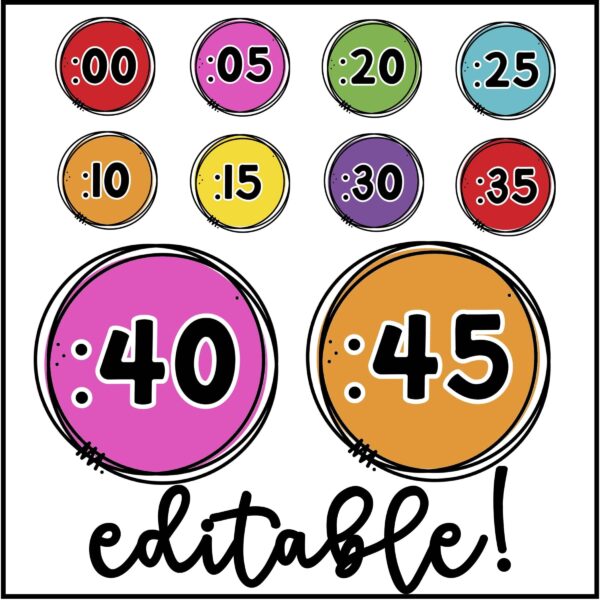 Vintage Clock Labels 2 Shows clock labels :00 through :45