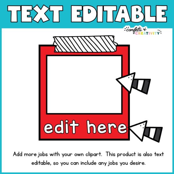 Vintage Vibes Classroom Jobs 4 Shows a card where the classroom job clipart can go. The text "editable" is at the top of the image