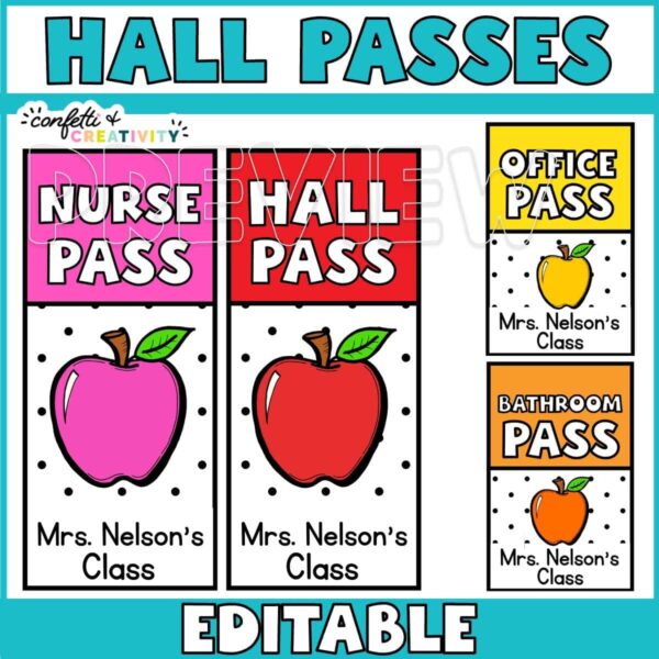 Shows the hall passes with colored apples