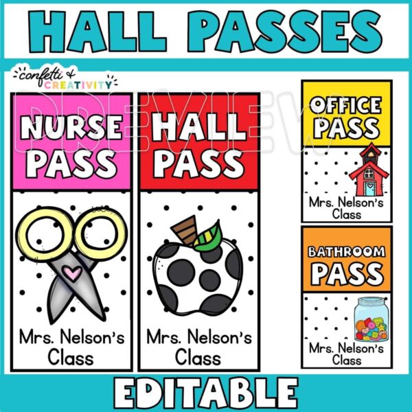 Vintage Vibes Hall Passes 3 Shows the hall passes with multiple clipart options