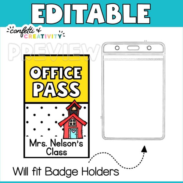 Vintage Vibes Hall Passes 4 Shows a smaller hall pass next to the plastic part of a lanyard showing that the hall pass is small enough to fit in a lanyard carrier