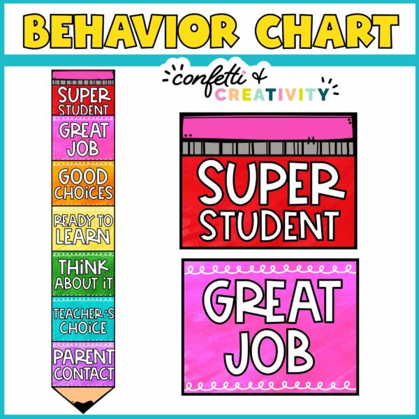 Shows the entire behavior chart with watercolor clipart