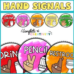 Shows an entire set of the watercolor hand signals