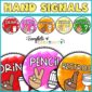Shows an entire set of the watercolor hand signals