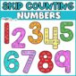 Shows skip counting numbers 1 through 9 in a rainbow color schme