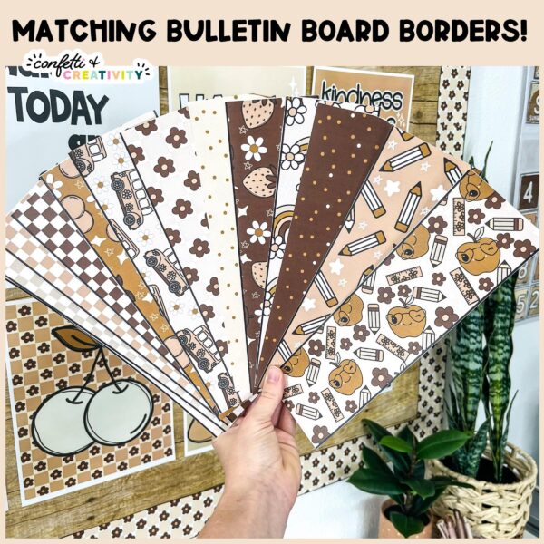 Back to School Door Decor - Printable Bulletin Board Borders Shows many different neutral printable bulletin board borders that can also be used on the door decor to frame out the sides of the door