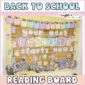 Shows text "Back to School" in blue letters on top of a picture of a reading bulletin board that says "Your Next Chapter Starts Now" in pastel colors