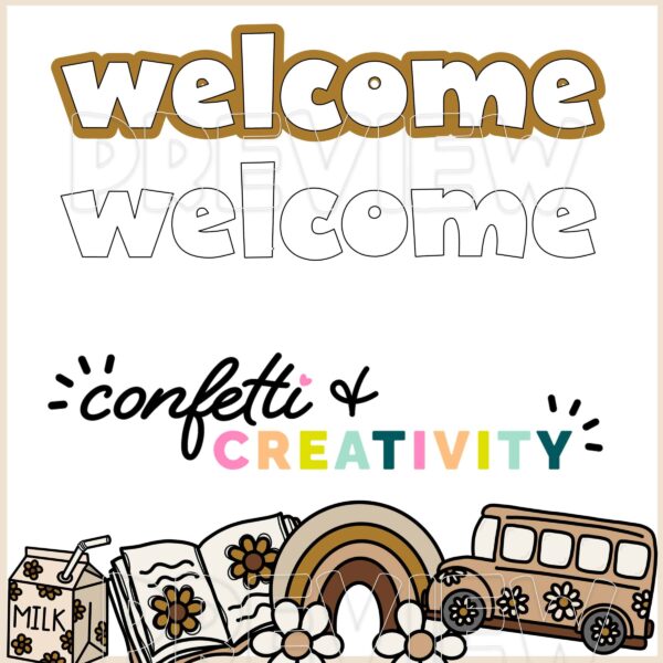 Back to School Bulletin Board - Text Color Options Shows colored text as well as black and white text versions