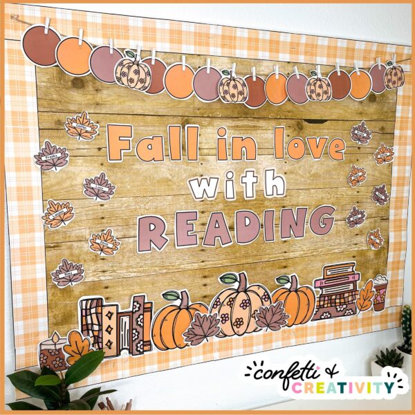 Fall Bulletin Board - Full Board Set Up Shows the full reading bulletin board set up with fall clipart like pumpkins and fall colors