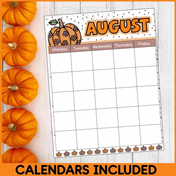Fall Classroom Newsletter - Printable Calendar Shows a printable calendar that can be put onto the back of the newsletter