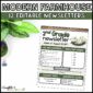 Shows the Farmhouse Classroom Newsletter filled out on a stock photo of a table