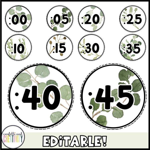 Farmhouse Clock Labels - Label Examples Shows clock label examples :00 to :45