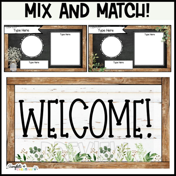 Farmhouse Google Slides - Mix and Match Shows many different examples of slides