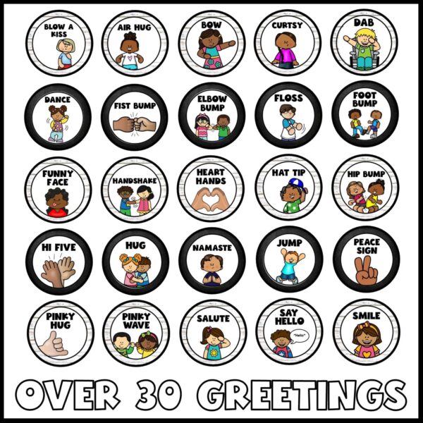Farmhouse Morning Greeting Signs - Greeting Examples Shows 25 example greetings with the text "Over 30 greeting examples" at the bottom of the image