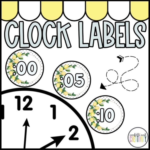 Shows examples of what the clock labels look like on a stock photo clock
