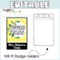 Shows a small "office pass" card with a plastic card holder stating that the cards can fit in a lanyard card holder