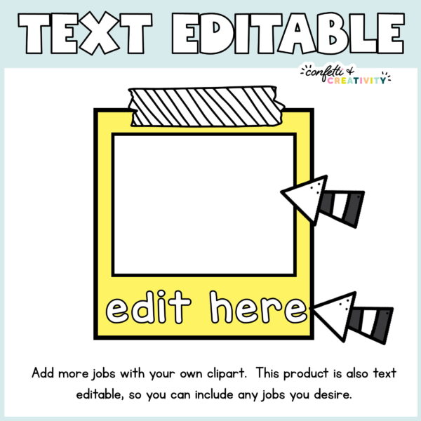 Lemon Farmhouse Primary Job Cards 4 Shows the frame the job cards go on with the text "editable" at the top of the image