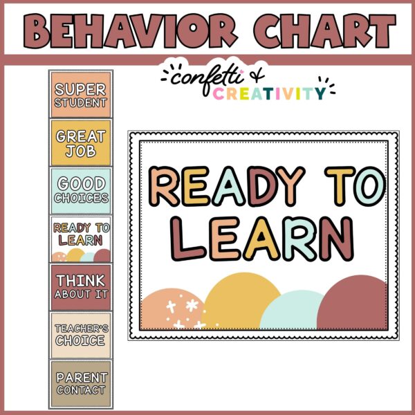 Shows what the behavior chart looks like with a close up of the card "Ready to Learn"