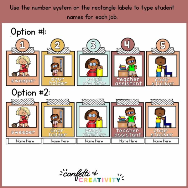 Modern Neutral Classroom Job Cards 2 Shows 2 different ways to set up the classroom job cards