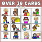 Shows 12 of the job cards with clipart on them with the text "over 30 cards" at the top of the image